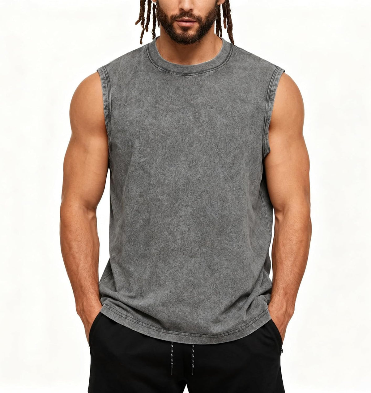 Skiennix Men's Workout Tank Tops - Sleeveless Cotton Muscle Shirts for Gym | Acid Wash, Loose Fit