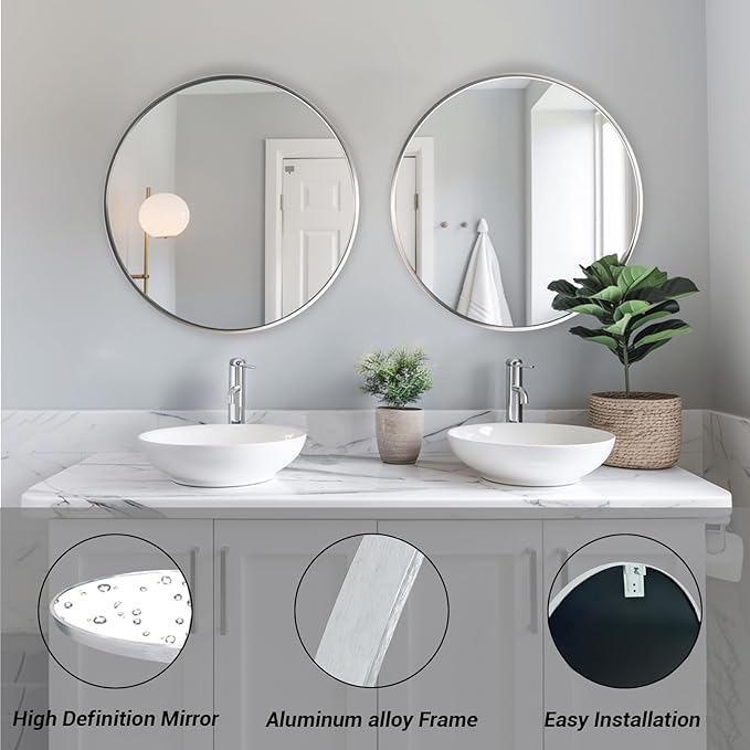 Sunniry Silver Round Mirror 24 inch, 2 Pack Silver Circle Mirror, Round