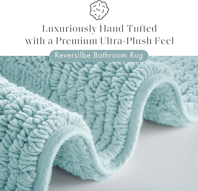 Madison Park Splendor Reversible 100% Cotton Tufted Bathroom Rug-3000 GSM Hotel Quality Luxurious Plush Medium Pile Bath Mat Absorbent, Quick Dry, Shower Room Décor, 24x72, Blue