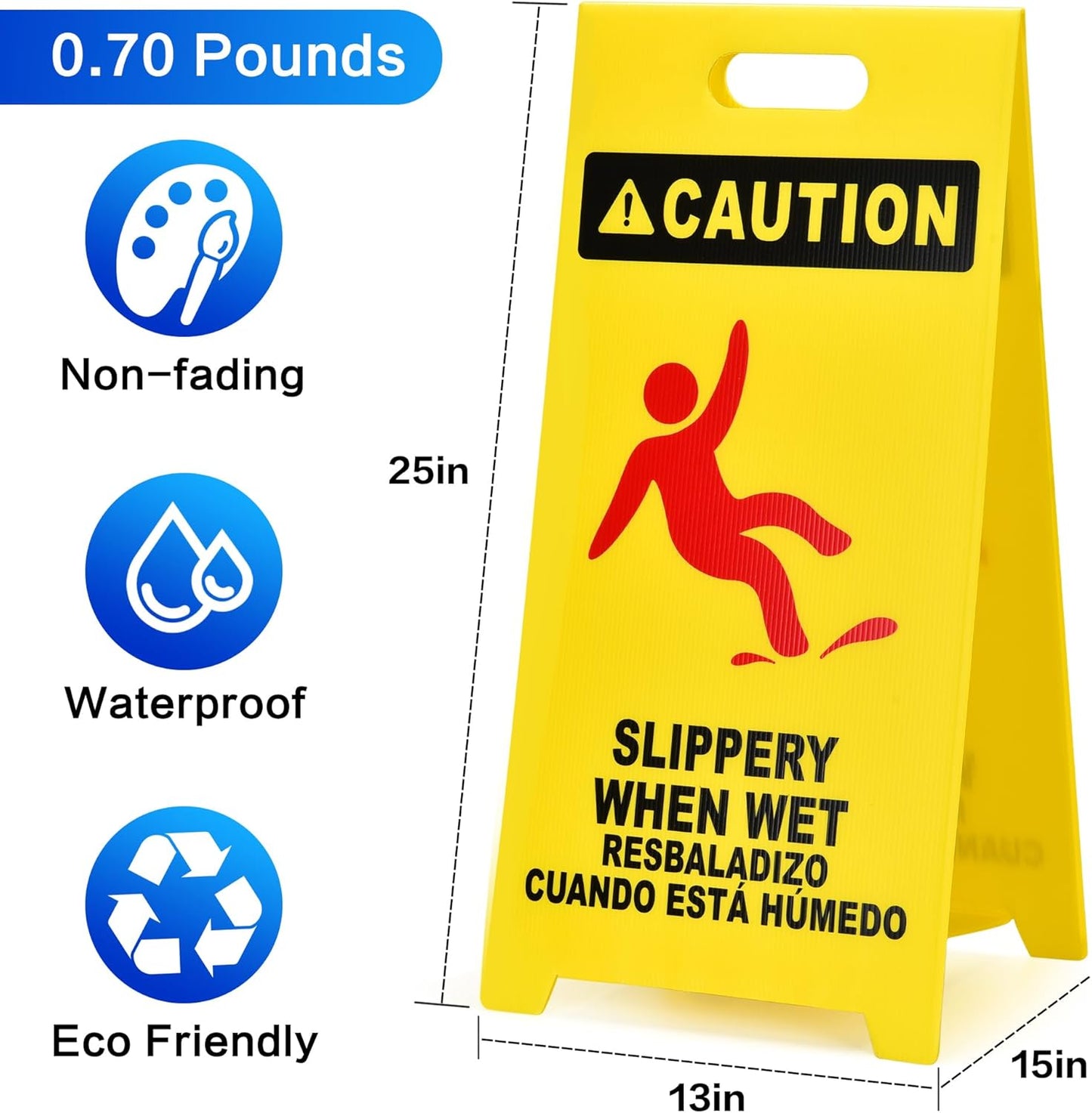MATTHEW CLEANING 25'' Industrial Wet Floor Sign 3 Pack 2-Sided Durable Corrugated Plastic Birght Yellow Multilingual Warning Signs Commercial Caution Wet Fold-out Floor Signs For Indoors