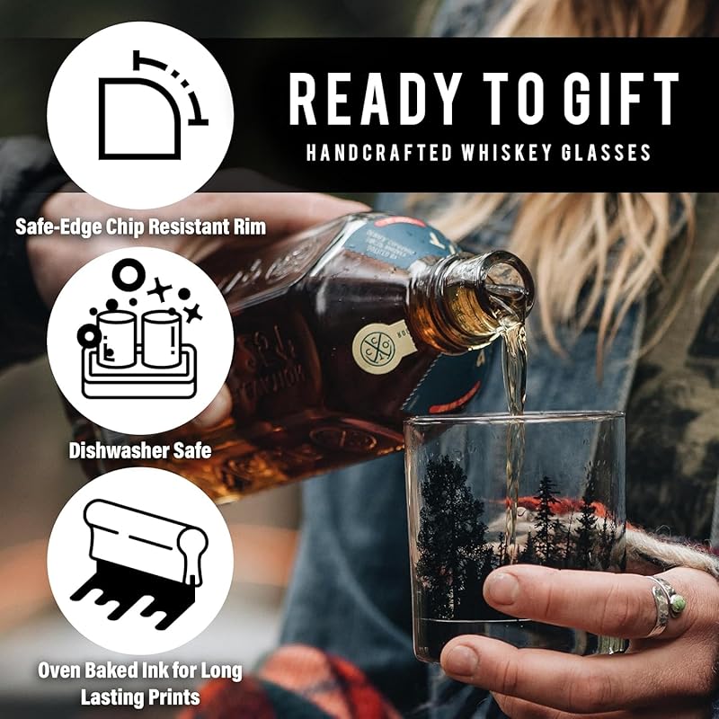 Black Lantern Whiskey Glass Set - Old Fashioned Tumbler Glasses for Cocktails Bourbon Scotch and Whisky - Nature Graphics - Two 11oz. Tumblers with Heavy Base (Locomotive Blueprints)