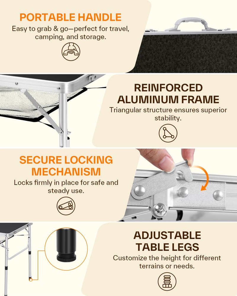 Sportneer Folding Table: Adjustable Height Camping Essentials 23.6" L x 15.7" W 2 Height with Mesh Layer - Compact & Portable Small Folding Table for Outdoor Camp Garden Picnic BBQ Dining Cooking
