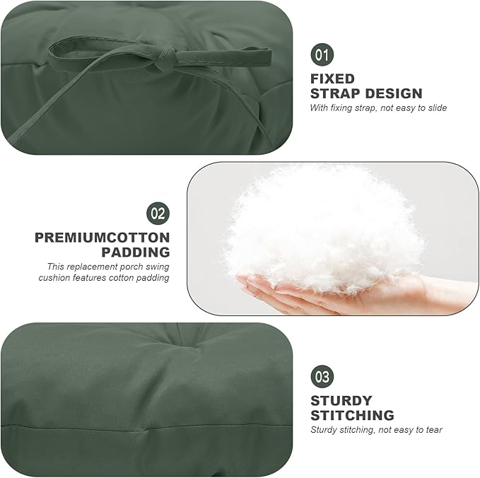 Porch Swing Cushions,Outdoor Cushions 3 Seater Replacement with Backrest, Waterproof Thickened Bench Cushion with Ties for Porch, Patio,Outdoor, Backyard and Garden (Dark Green 60 * 40 in)