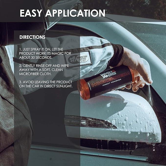 WASH&WHIPS Hockenheim Bug & Insect Remover - Professional Strength, Non-Scratching - Car Detailing, RVs, Boats - 16 fl oz (w/Microfiber Towel)