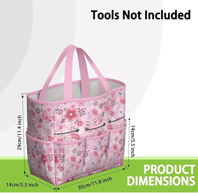 Floral Garden Tool Bag - Waterproof Garden Tote with 8 Pockets, Large Storage Home Organizer Gardening Tool Oxford Bag for Garden Tools Kits Holder, Ideal Outdoor Gardening Gift for Women & Men
