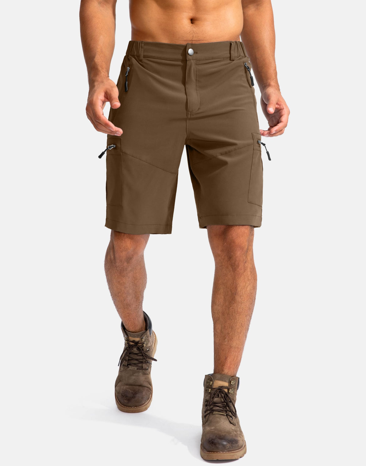 Pudolla Men's Hiking Cargo Shorts 9" Lightweight Outdoor Work Shorts for Men Travel Golf Camping Casual with 5 Zipper Pockets(Brown XX-Large)