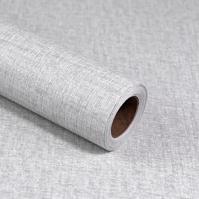Grey Grasscloth Peel and Stick Wallpaper, Textured Vintage Contact Paper