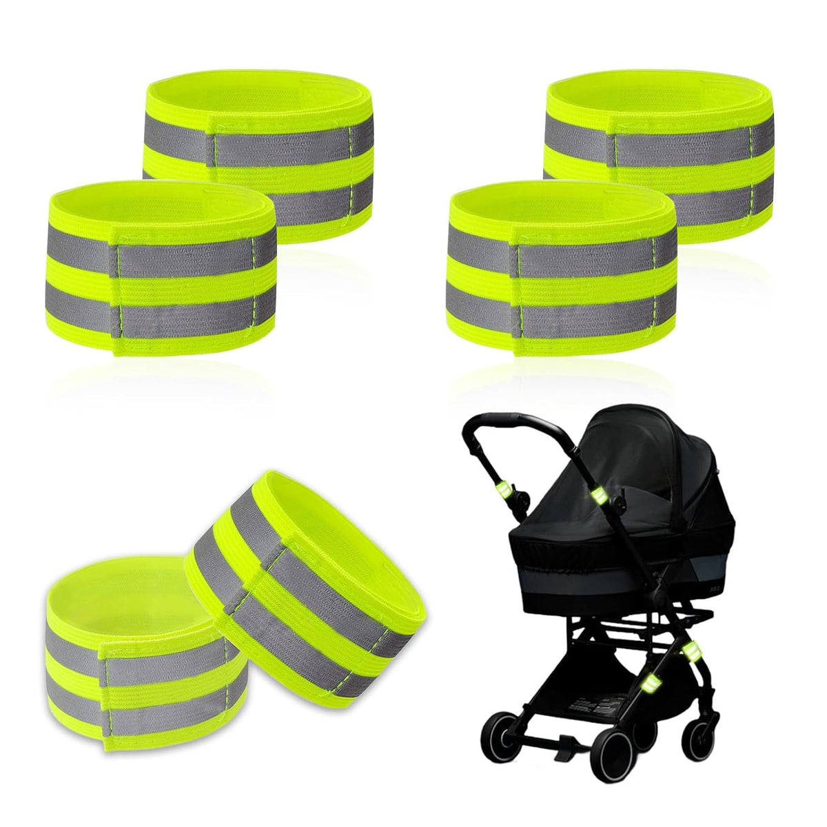 Skiennix Reflective Bands - High Visibility Elastic Reflectors for Strollers | 6-Pack for Night Safety