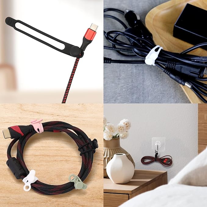 [20Park]UMUST Silicone Cable Ties, Reusable Cable Management Organizer, Cord Tie,Multipurpose Elastic Cord Organizer for Bundling and Fastening Cable Cords Wires(black)