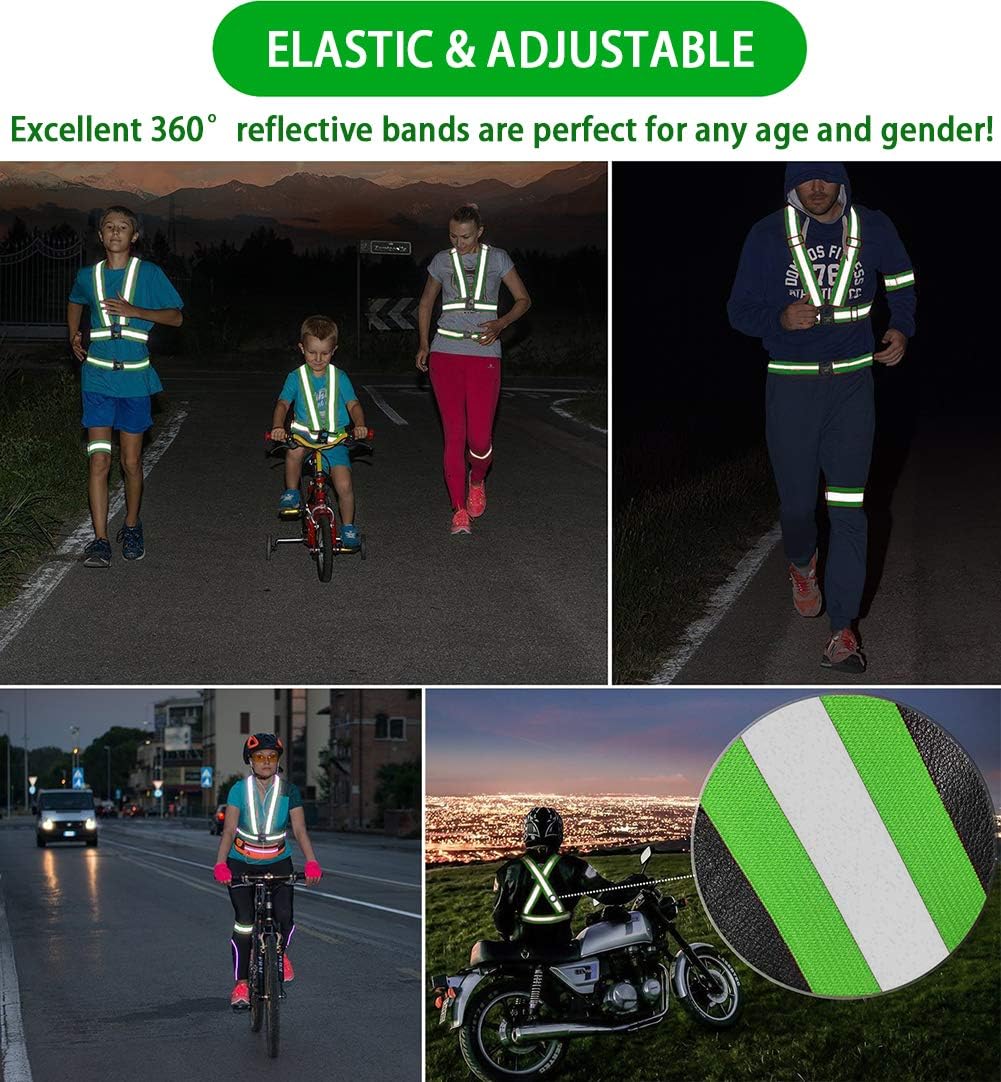 Skiennix Reflective Vest - Adjustable High Visibility Glow Belt with 2-Pack Armbands | Ultralight & Comfy for Running, Cycling, Walking