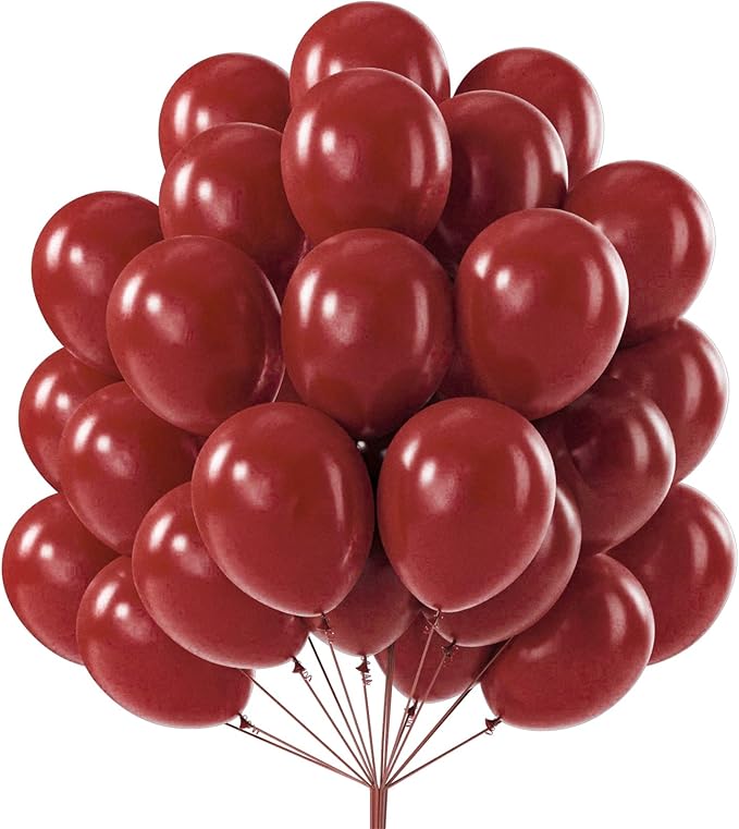 PartyWoo Burgundy Balloons 101pcs 12 Inch Dark Chestnut Red Maroon Helium Balloons for Graduation Wedding Thanksgiving Birthday Bachelorette Citizenship Strawberry Theme Party Decorations Red-Y62