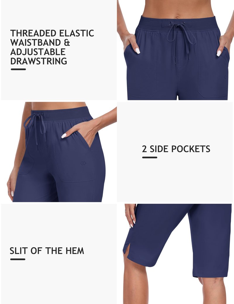 MoFiz Knee Length Shorts Women 13" Lightweight Long Shorts Women Casual Summer Outdoor Athletic with Pockets Navy Blue 2XL