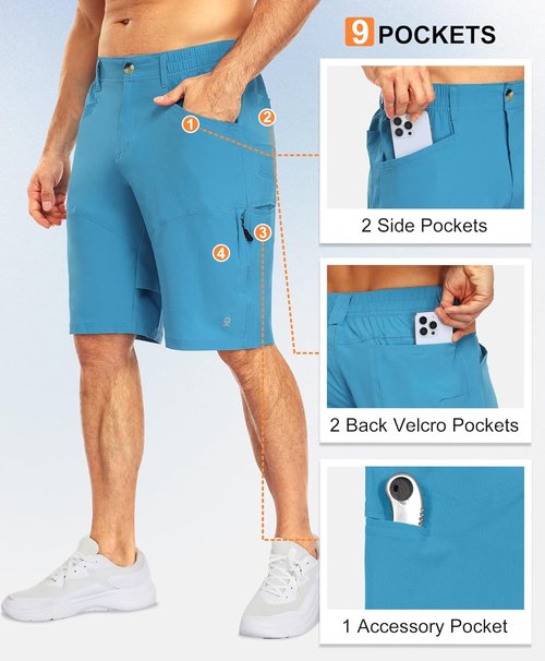 Little Donkey Andy Men's Hiking Cargo Shorts - Quick Dry, Waterproof & Lightweight | 9 Pockets