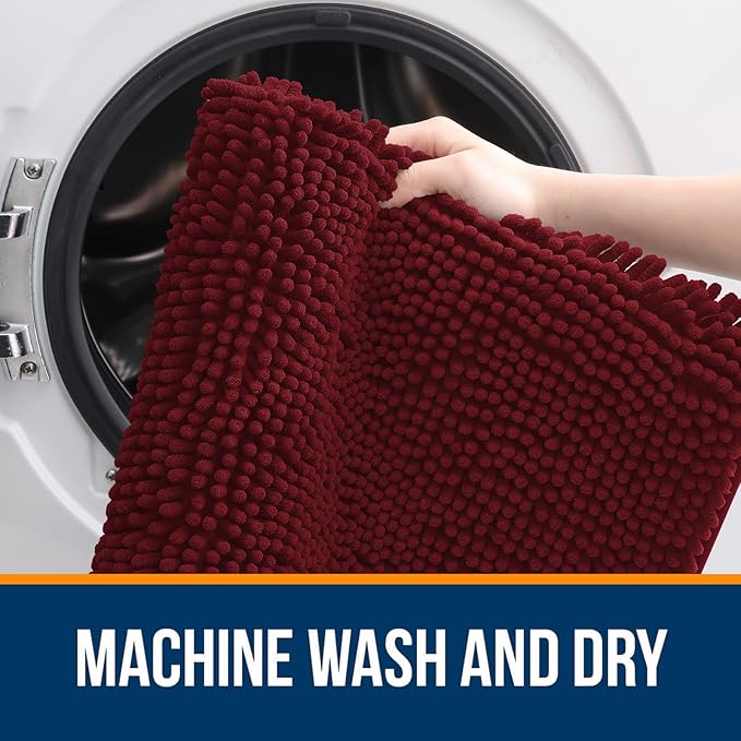 OLANLY Bathroom Rugs 59x20, Extra Soft Absorbent Chenille Bath Rugs, Rubber Backing Quick Dry, Machine Washable Bath Mats for Bathroom Floor, Tub and Shower, Home Decor Accessories, Burgundy