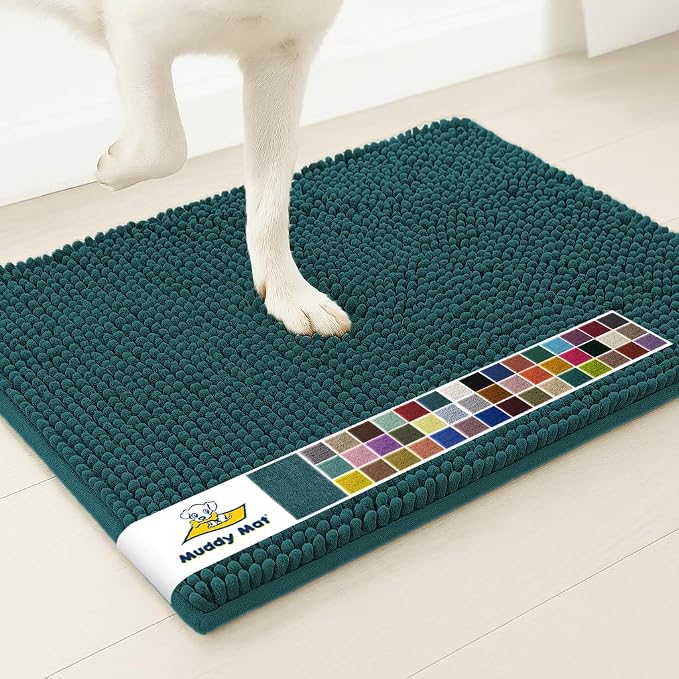 Muddy Mat® | Super Water Absorbent Door Mat Indoor, Microfiber Quick Dry Chenille Entryway Rug,Slip Resistant Front Door Mat,Indoor Mats for Entryway,Machine Washable Pet Rug, Atlantic Blue 28" x 48"