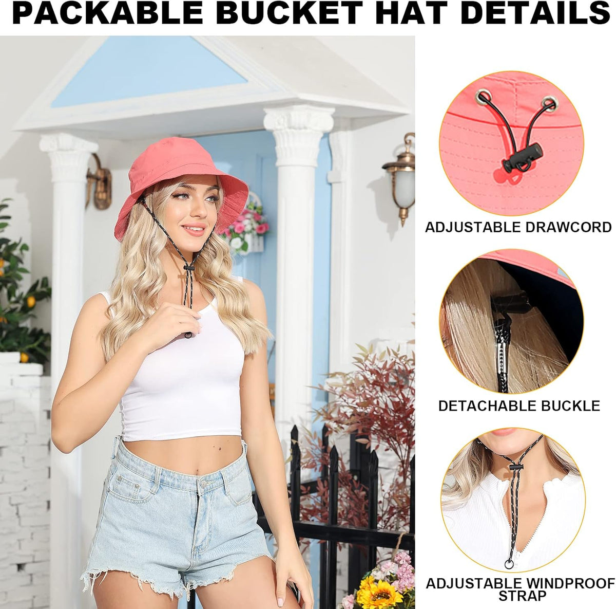 Skiennix Women's Packable Waterproof Bucket Hat - UV Protection Sun Hat for Outdoor Activities