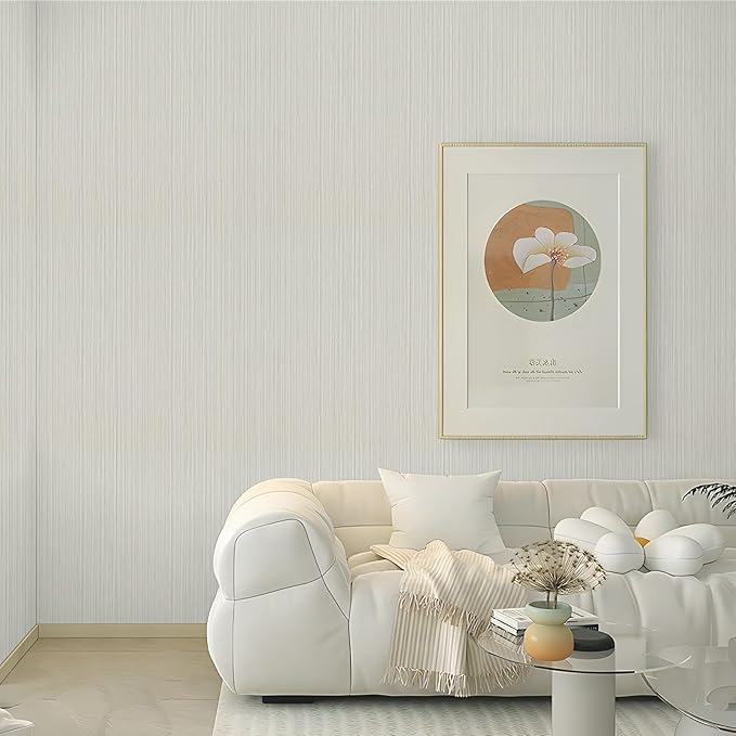 TANONE Beige Grasscloth Peel and Stick Textured Wallpaper 17.7'' x 118''