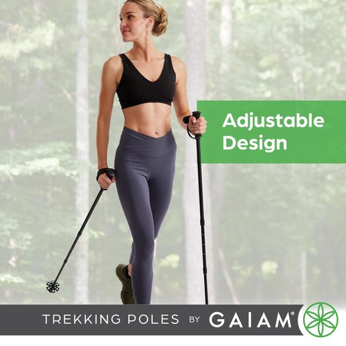 Gaiam Trekking Poles (Pair, Black), Lightweight 7075 Aluminum Hiking Support Walking Stick, Comfort-Grip Handles, All-Terrain Baskets & Styles Included, Camping & Hiking Essentials