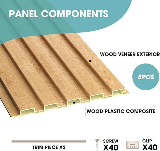 OUZUGIE WPC Acoustic Slat Wall Paneling, Living Room, TV Background, Study Room