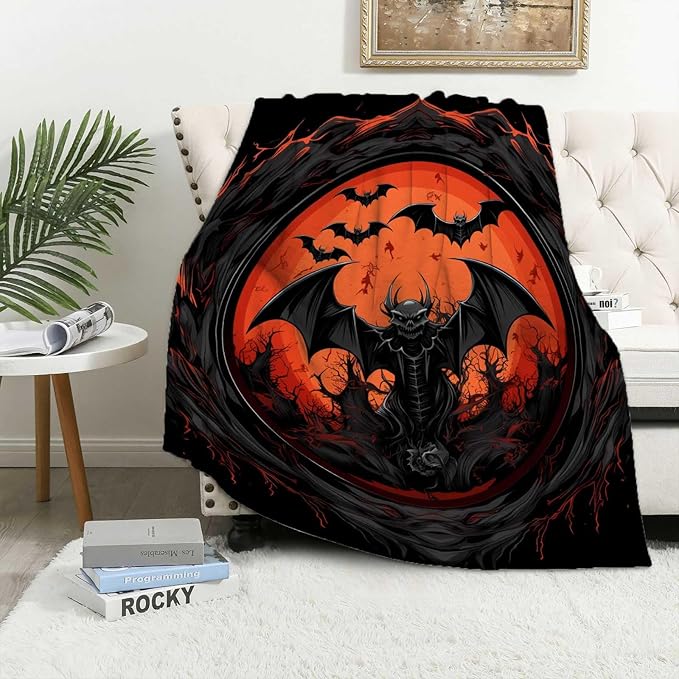 Firmiso Bat Blanket, Goth Throw Blanket for Men and Women, Gothic Gifts for Halloween, Spooky Home Decor for Couch and Living Room, Fade Resistant, Hand or Machine Wash, 60×80 Inches