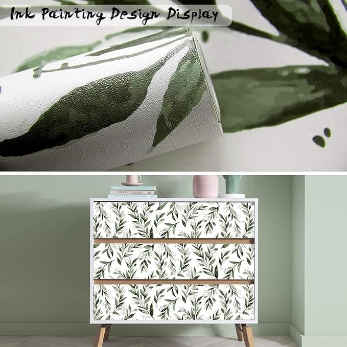 Livebor Green Leaf Wallpaper Peel and Stick Olive Leaf Contact Paper 17.7inch x