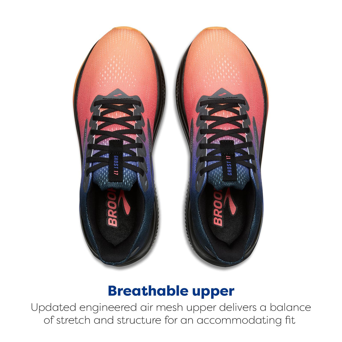 Brooks Men’s Ghost 17 Neutral Running Shoe - Night/Blue/Papaya - 10 Medium