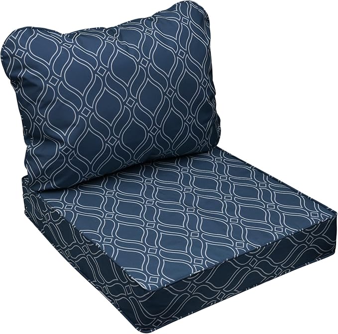 AAAAAcessories Outdoor Seat Cushions for Chairs, Fade-Resistant, Waterproof Patio Furniture Replacement Cushions, 22" x 22" x 3" + 22" x 17", Slate Blue Vine Trellis
