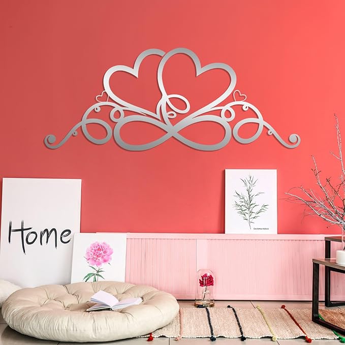 Infinity Heart Metal Wall Art, Infinity Heart Wall Decor, Double Infinity Heart Metal Sign, Love Sign Wall Decor, Infinity Sign Wall Decor, Metal Love Wall Decor, Geometric Wall Art (White, 30"x12"/76x31cm)