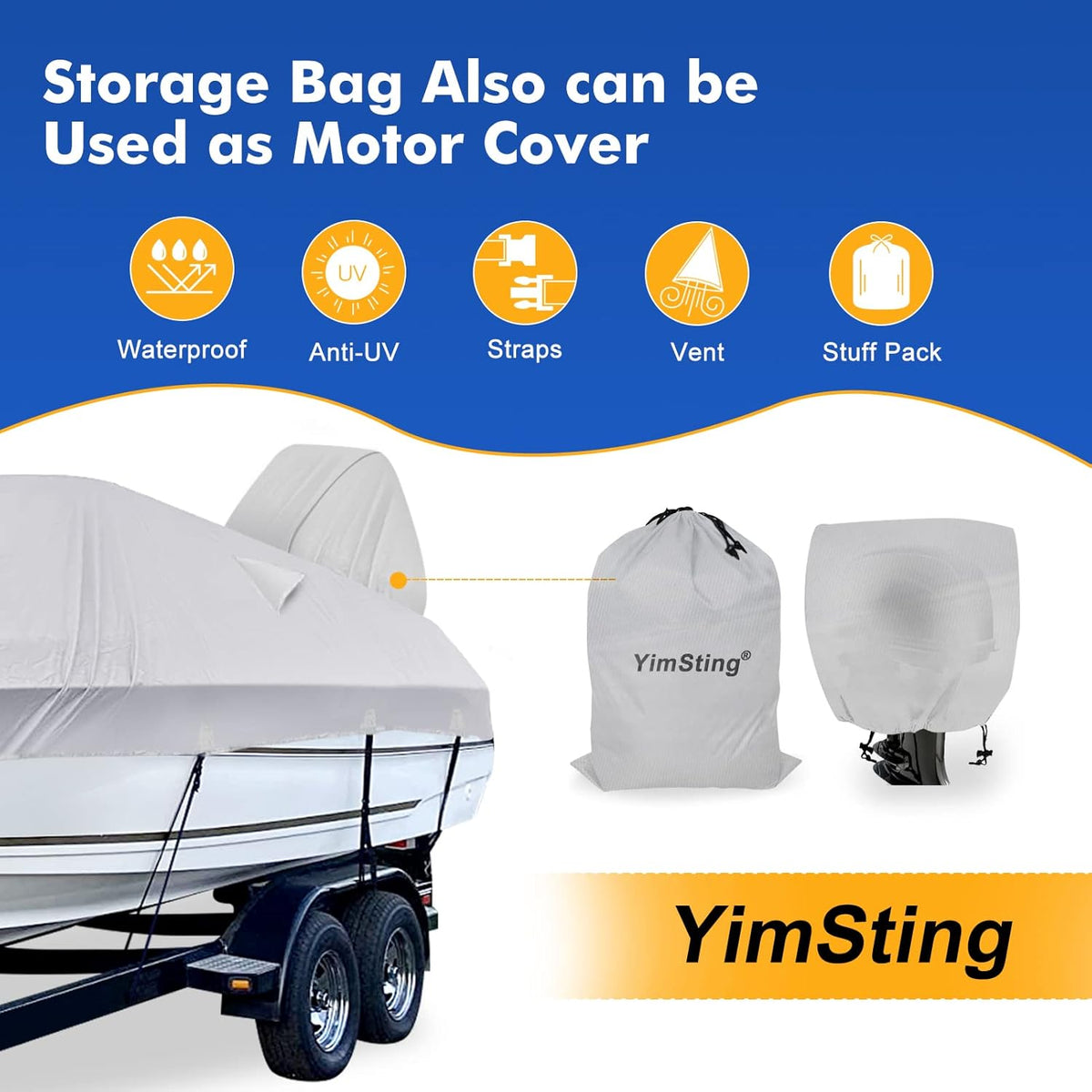 1200D Waterproof Boat Cover - Heavy Duty Protection for 20' to 22' Bass & V-Hull Boats - Gray
