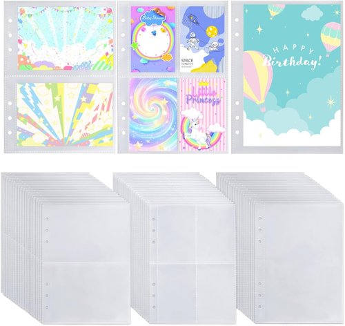 60 Pcs A5 Card Sleeves - Clear Plastic Protector Pages for Trading Cards, Baseball Cards & Photos