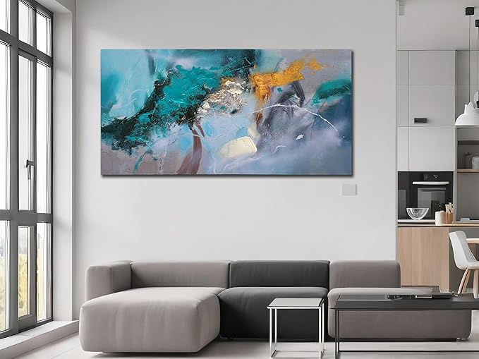 Anolyfi Teal Abstract Canvas Wall Art