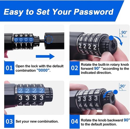 NDakter Heavy-Duty Bike Chain Lock - 4-Digit Combination Security | 1.64 to 4.28 Ft Length for E-Bikes & Scooters