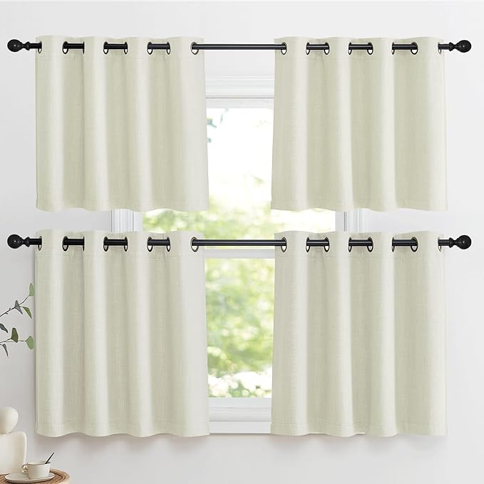 NICETOWN Natural Linen Room Darkening Curtain Valances for, Grommet Faux Linen