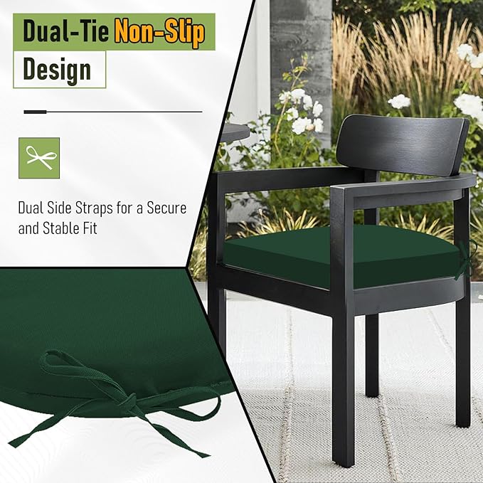 Basic Beyond Outdoor Chair Cushions Set of 4, Outdoor Cushions for Patio Furniture, Water Resistant Patio Chair Cushions with 2 Ties, 17x16x2, Forest Green