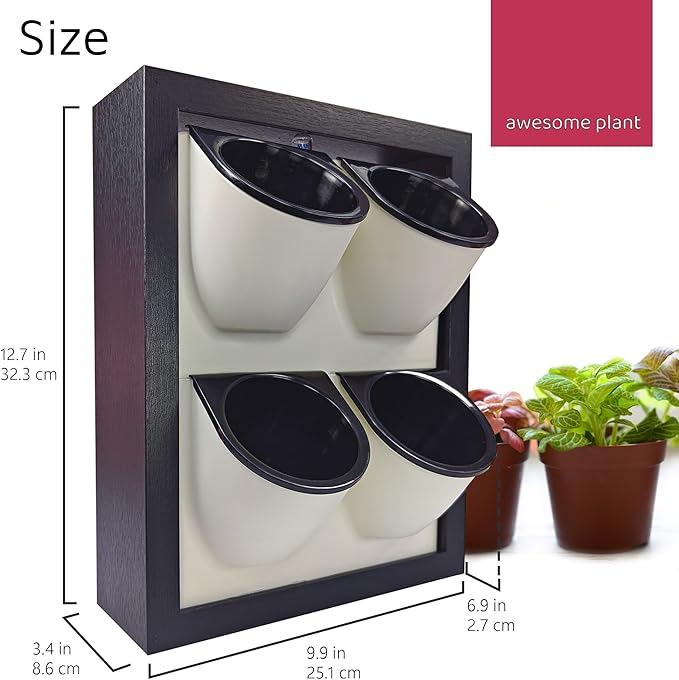 Wall Garden 4 Vertical Wall Planter, 4 Pots Wood Frame Self Watering Living
