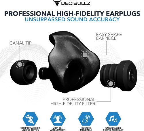 Decibullz Moldable Earplugs - Noise Cancelling Concert Earplugs for Musicians & DJs | Perfect Fit