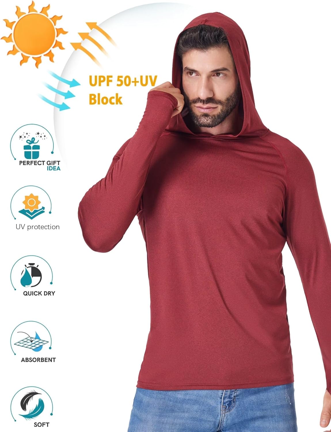 OYGSieg Men's Athletic Hoodies - Long Sleeve Fishing Shirt with UPF 50+ UV Sun Protection | Lightweight & Comfortable