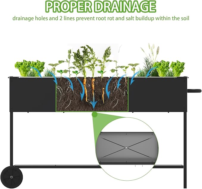 JWPEHOE 51 × 26 × 31.5 Inches Raised Garden Bed with Legs/Storage Shelf, Mobile Planter Box for Outdoor Plants, Elevated Garden Bed for Backyard, Balcony, Black