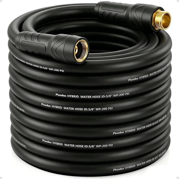 Garden Hose 75ft x 5/8", NON-EXPANDABLE Heavy Duty Premium Flexible Water Hose, No Kink, Leakproof, Lightweight Hybrid Hose with Male to Female Fittings for Household、Backyard