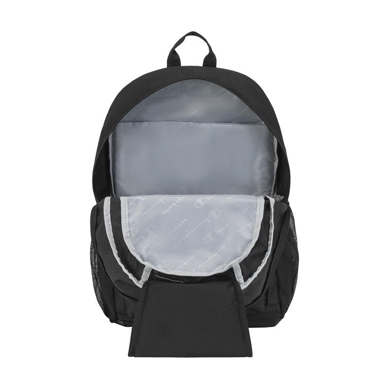 Champion Kids' Bungee Backpack with Padded Straps, Water Bottle Pocket, Carry Handle for Daily Use, Black, One Size