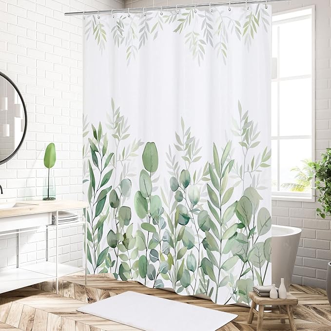MitoVilla Green Eucalyptus Shower Curtain, Plant Leaves Fabric Cloth Shower Curtains for Rustic Vintage Bathroom Decor, Spring Modern Botanical Shower Curtain Country, 72x72