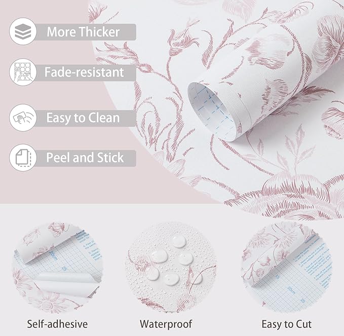 Yasinet Pink Floral Wallpaper Boho Peel and Stick Wallpaper Pink and White