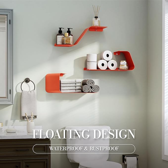 Sttoraboks Floating Wall Shelves Set of 3, Metal Mounted Shelf