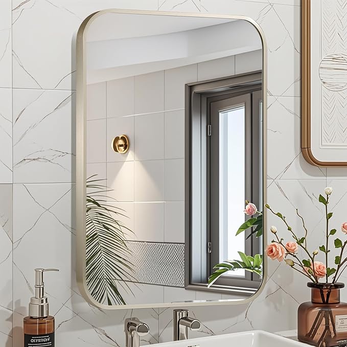 22x30 Inch Brushed Nickel Bathroom Mirror, Framed Rectangle Mirror