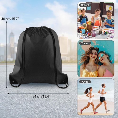 KUUQA Drawstring Backpack Bags - 100Pcs Bulk Black Storage Sacks for Sports & Travel