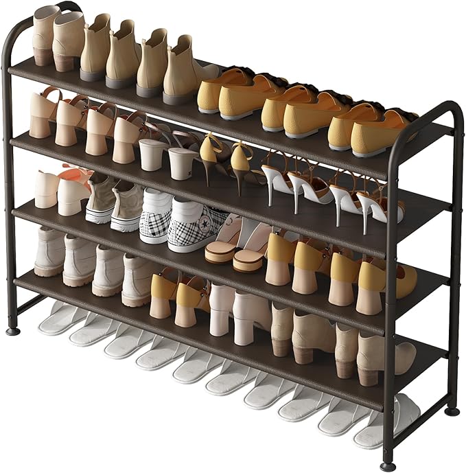 Shoe Rack 4 Tier Long Storage Organizer Wide Metal Shoe Shelf for Closet Entryway Brown