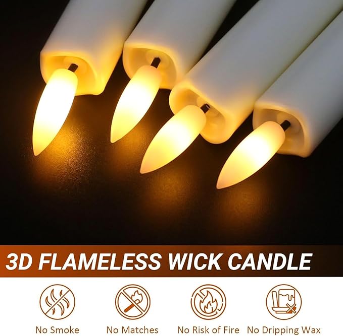 12PCS Flameless Taper Candles with 3D Flickering Flame Battery Operated Candles with 2 Remote with Button Cell Battery 10" Ivory LED Candlesticks Window Candle for Christmas Home Decor