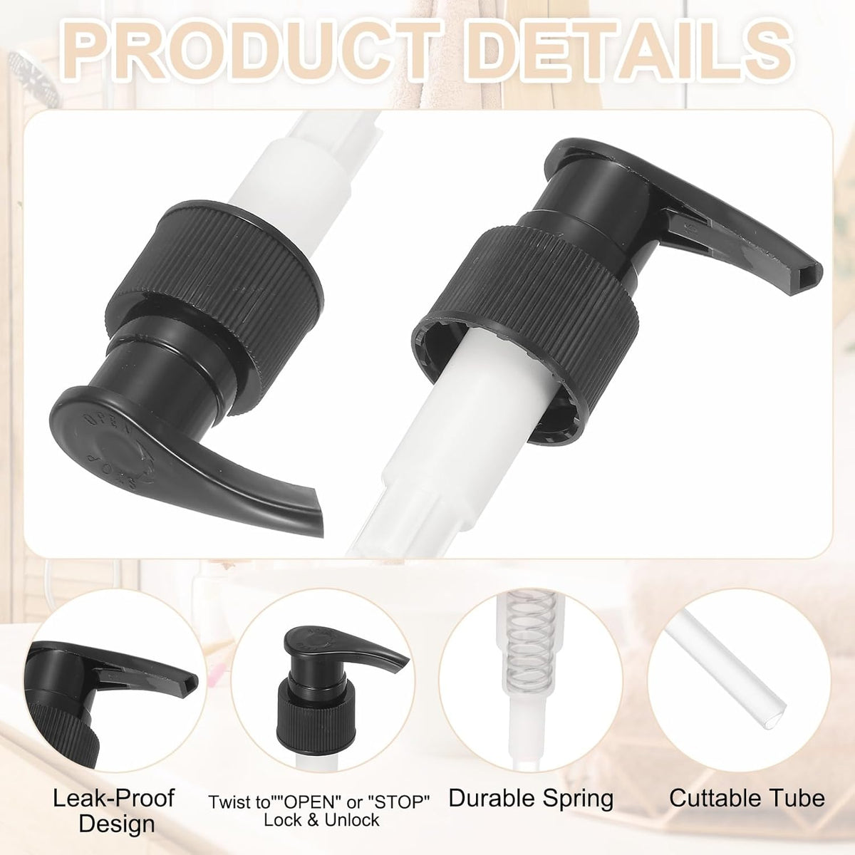 uxcell 8 Pcs Soap Dispenser Pump Heads Soap Dispensers Top Pumps Replacement Switch Pumphead for Standard 24/410 Neck Size Lotion Shampoo Bottle, Black