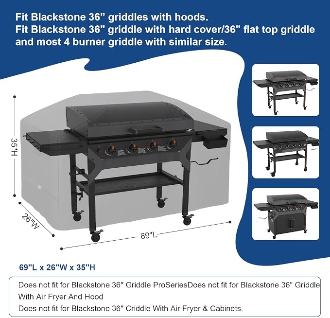 Griddle Cover for Blackstone 5482 36 inch Griddles with Hood, Rip-Proof & Waterproof BBQ Cover with Adjustable Straps