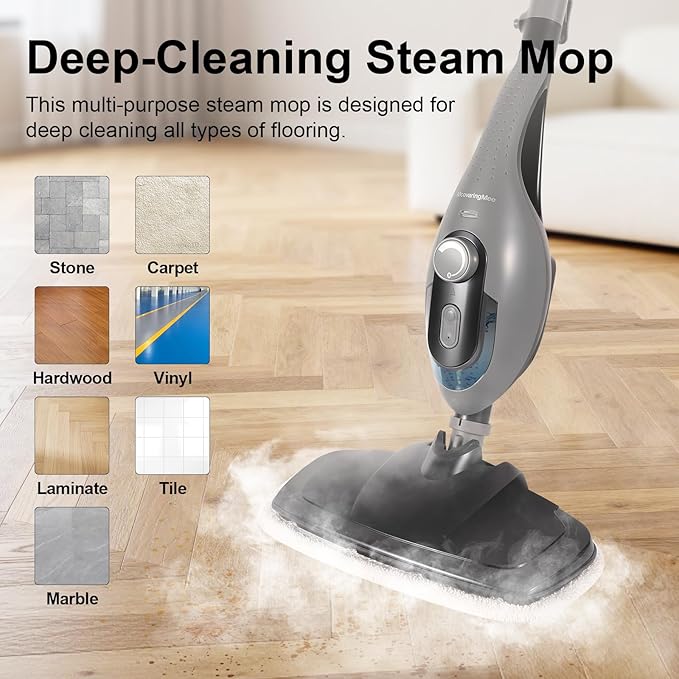 11-in-1 Steam Mop, 1550W Powerful Handheld Steam Cleaner, 260°F Multi-Functional Floor Steamer with 21.3FT Cord for Floors, Hardwood, Tiles, Grout, Windows, Kitchen, Bath, Adjustable (Grey)